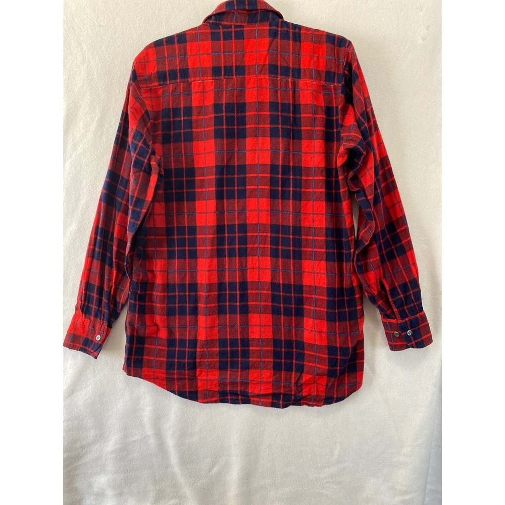 Big Yank Flannel Shirt Men Large Red Navy Blue Plaid Cotton Button Up Long Sleev - Picture 6 of 9
